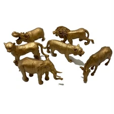 Jungle Safari Animals 6-Piece Set Metallic Gold Plastic Figures 5”x3” Toy Lot