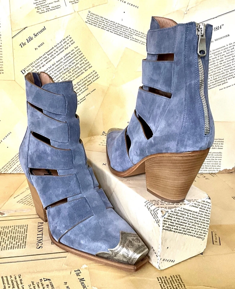 Bota de Pescador Free People Brayden Gamuza Estaño Grabado Punta Paseo Marítimo Azul 39/9 NUEVA Foto 2 de 4