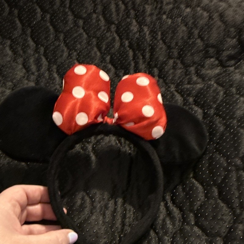Minnie Mouse Fabric Headband w/ Red & White Polka Dot Bow for Women/Teens