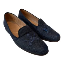 Stubbs and Wootton Blue Woven Loafers with Embroidered Skull And Swords Size 10