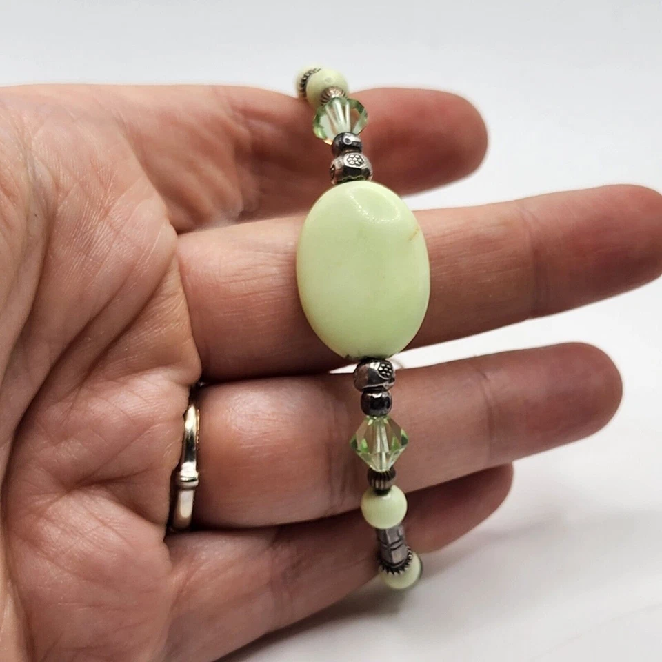 Pulsera Artesanal Crisoprasa Verde y Cristal 8" Plata de Ley Piedras Preciosas 925 Foto 4 de 4