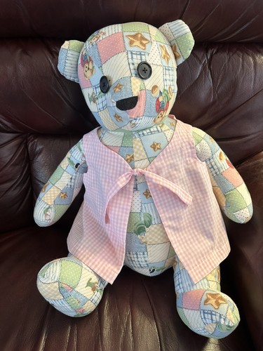 Vintage HANDMADE Patchwork Material Stuffed TEDDY BEAR 25" Shabby Chic Plush