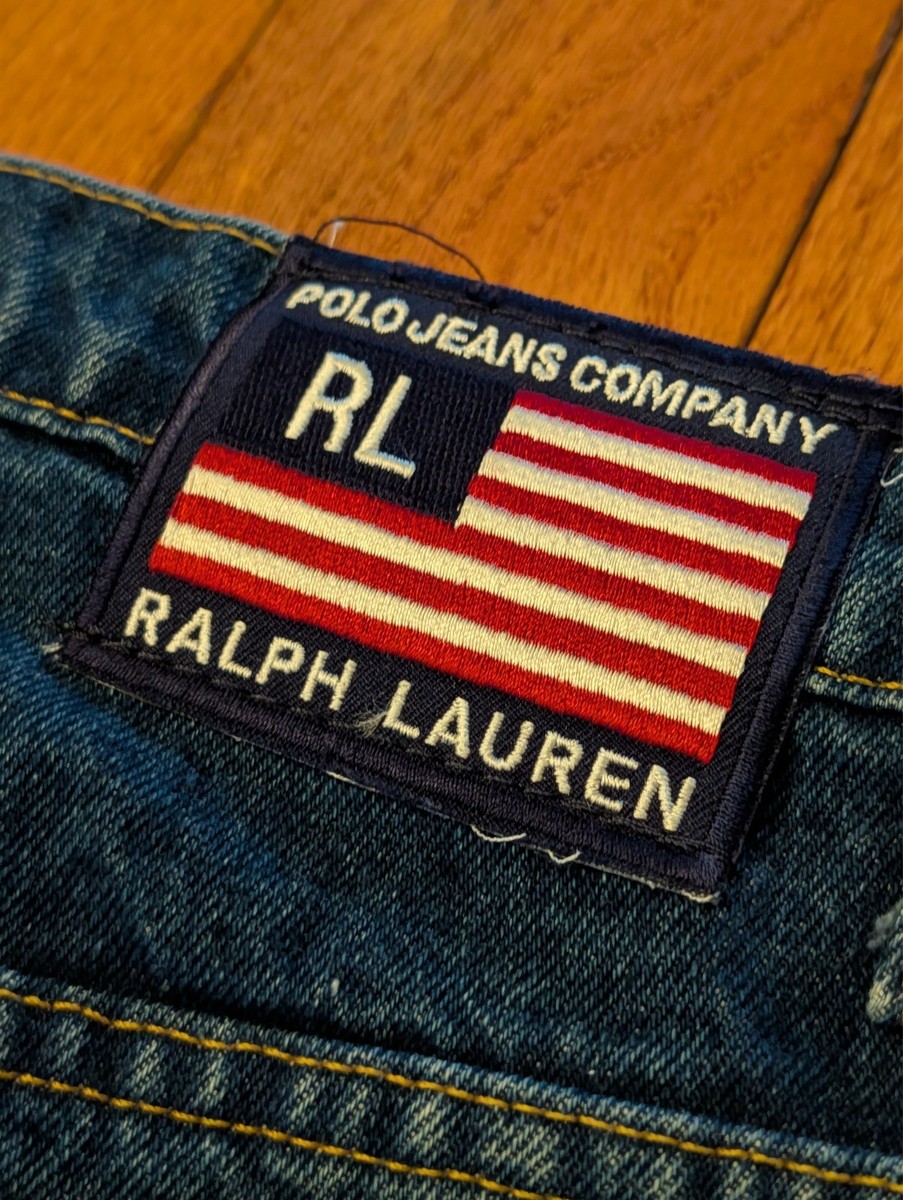 Vtg 90s Polo Jeans Co Ralph Lauren Banner Jean Baggy Skater Denim