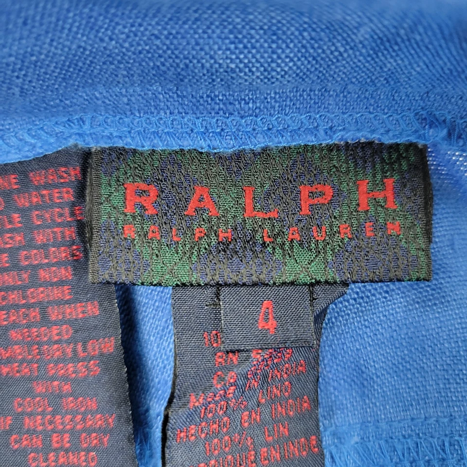 Pantalones Ralph Lauren Mujer 4 Azul Lino Recortados Me 28x26 Foto 3 de 4