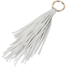 Leather Tassel Pendant Handbag Key Fob Circle Key Rings Charms PU Leather Beige