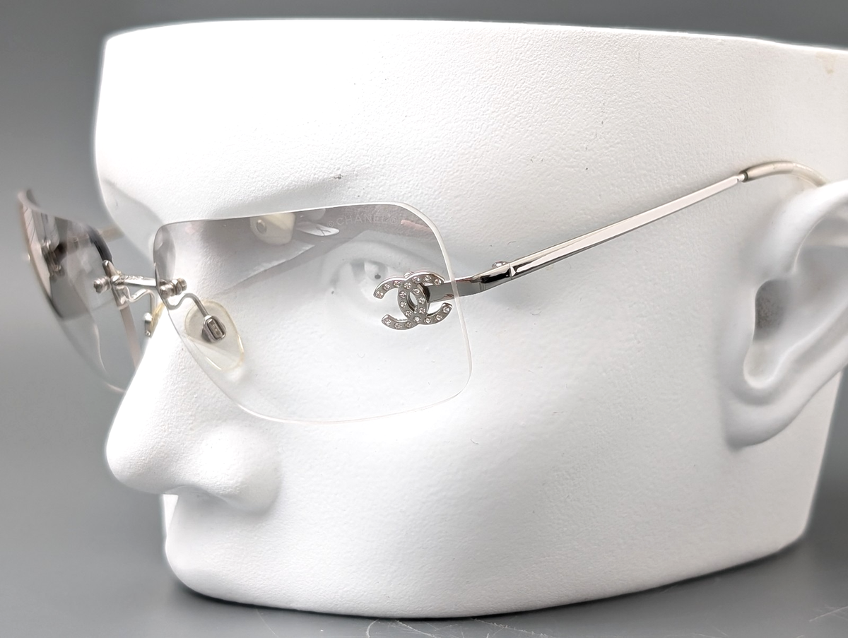 CHANEL 4017-D Silver Rimless Rhinestone c159/6l Woman Sunglasses