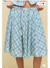 NWT Anthropologie Maeve Teal and White Plaid A Line Midi Skirt Size Medium