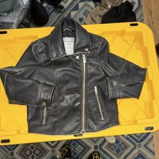 Abercrombie Kids Black Faux Leather Moto Jacket Full Zip Lined Pockets 7/8