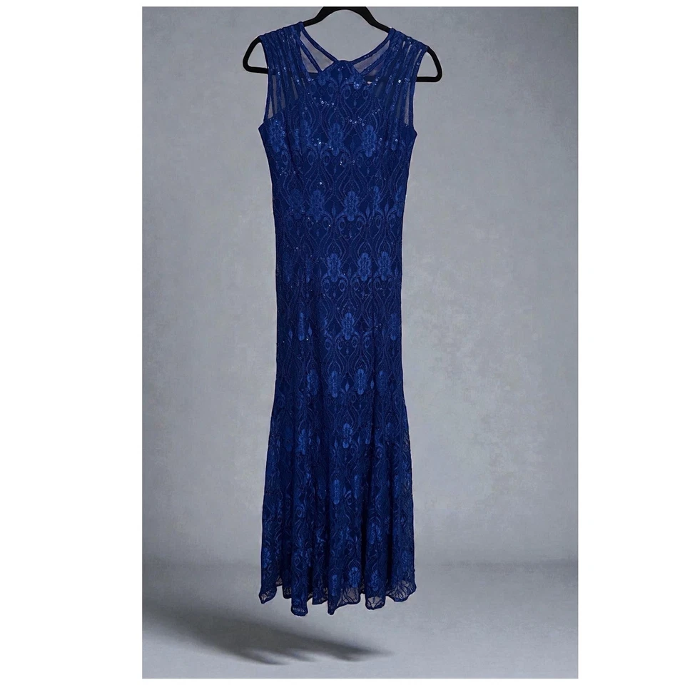 NUEVO R&M Richards Encaje Lentejuelas Cuello en V Vestido Sin Mangas Formal Vestido de Noche Talla 6 Foto 4 de 4