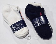 2 New Packs Boys Ralph Lauren POLO White Grey Blue Ankle Socks 4-7  6 Socks 