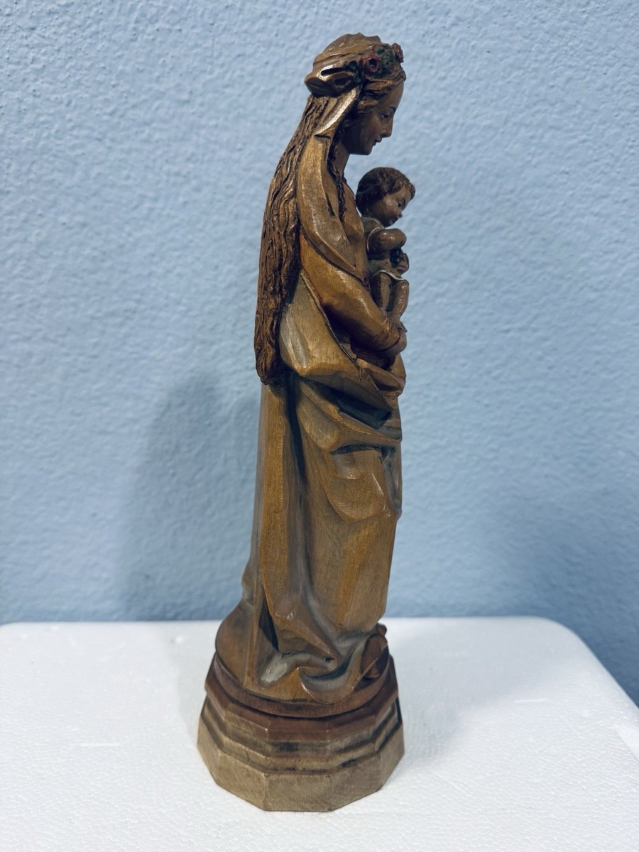 「売約済」聖母マリア像 Wood Carving by ANRI Italy ANRI Hand Carved Wood Madonna & Child Statue Italy Vintage