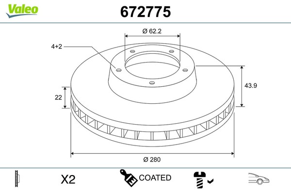 2X Bremsscheibe Coated Valeo 672775 FüR Hyundai I20 2 GB IB 3 BC3 BI3 Bayon AX1-image