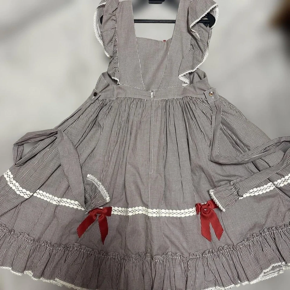 (Ampl) Falda Jersey Petit Gingham Corazón Marrón x Rojo Mujer Excelente Estado Foto 4 de 4