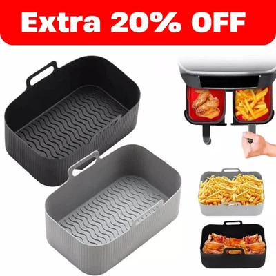 2x Large Air Fryer Dual Basket Liner Silicone Baking Tray Basket Pan For Ninja