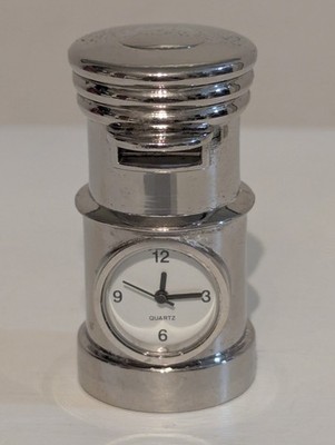 Mini Post Box Desk Clock Metal Quartz Novelty Office Decor Royal Mail Style
