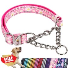 Martingale Dog Collar Pink Daisy No-Pull Chain Medium