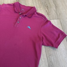 Tommy Bahama Men  s Short Sleeve Polo Shirt Fushcia Logo Golf Size Medium