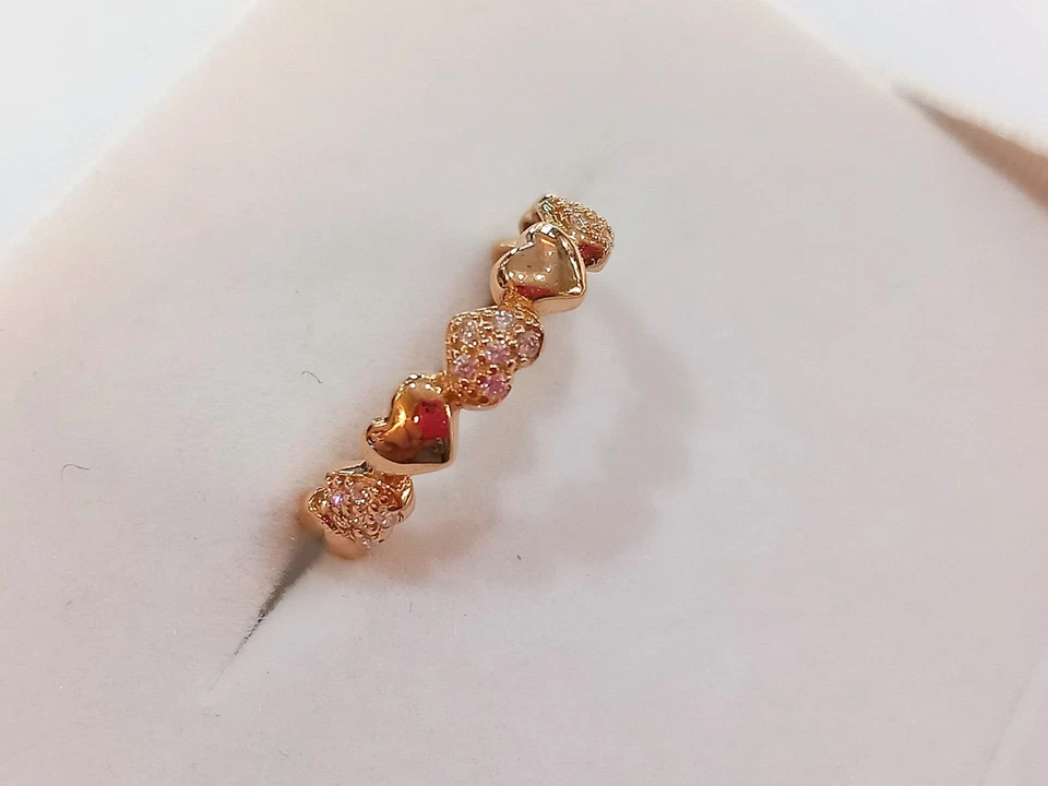 Anello fedina cuori donna/ragazza oro giallo  18 kt 750 % zirconi bianchi - Immagine 3 di 4