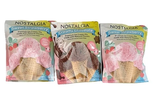 Lot of 3 Nostalgia Ice Cream Mix 8oz Packs Best By 2/27 2 Strawberry 1 Chocolate