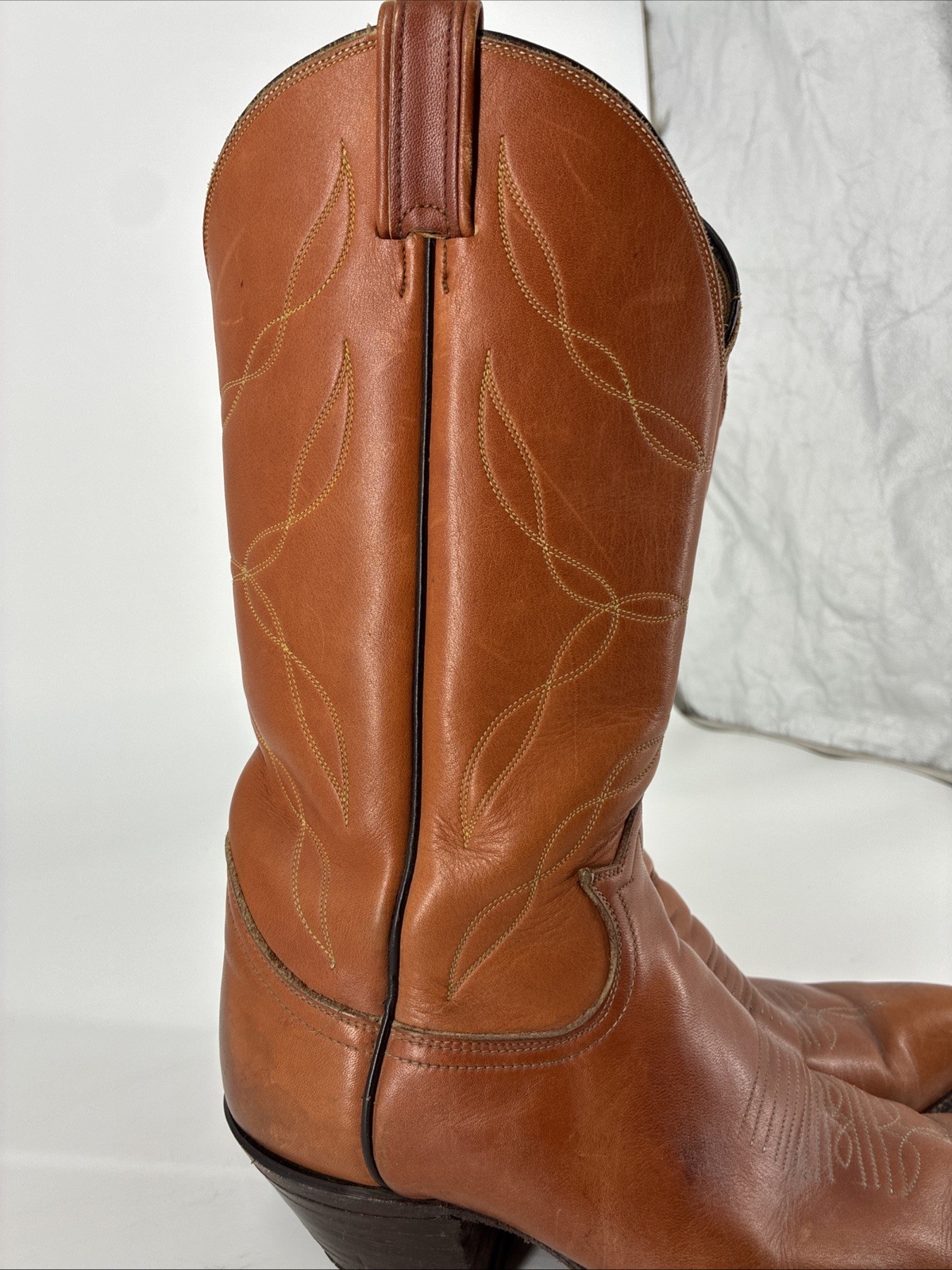Vtg Tony Lama Leather Cowboy Boots Mens Sz 9.5 E Cognac Western 5055 Blk Label