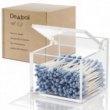 Clear Acrylic Qtip Holder With Lid Cotton Balls Swab OrganizerSquare Q Tip Stor