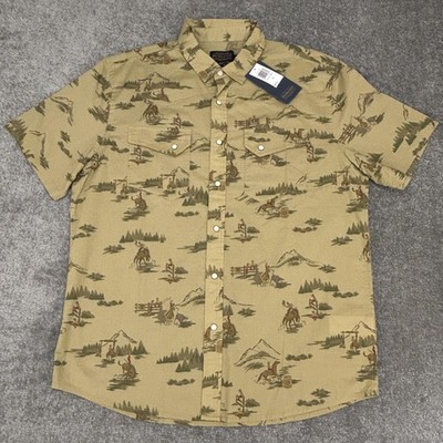 Pendleton Shirt Mens Large Tan Cowboy Western Print Pearl Snap Button Up NEW
