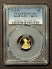 2021 American Eagle $5 GOLD PCGS PR70 Type-1 Proof Coin Bullion : 10835L