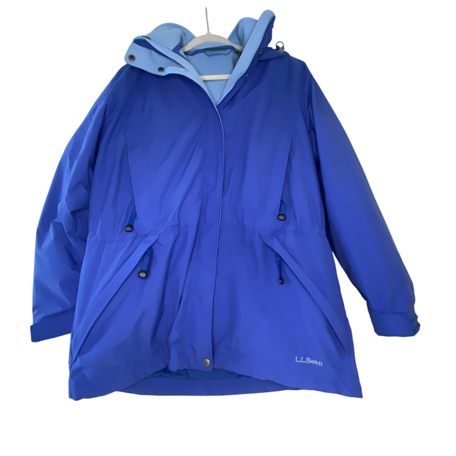 Women’s Vintage L.L. Bean Blue Hooded Rain Jacket with Fleece Lining Size Large