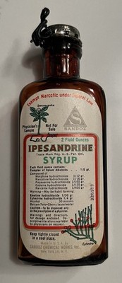 VTG Sandoz Ipesandrine Syrup Amber Glass Medicine Bottle Metal Cap 2 oz
