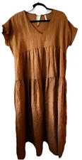 Rylee & Cru Women's Tiered Linen Baggy Maxi Dress Size Small Modest Boho
