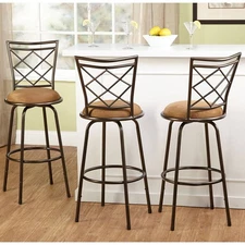 Avery Bar Stool W/ Swivel Adjustable Height Kitchen Dining Chair Brown Set of 3