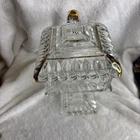 Vintage, Jeanette Glass, Wedding Box, Glass Candy Dish, with lid Gold Accent