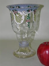 ANTIQUE VICTORIAN BOHEMIAN HAND PAINTED ENAMEL FLORAL VASE 8.5'' High