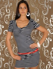 LADIES SHORT SLEEVE STRIPED MINI DRESS incl. BELT NAVY 433 