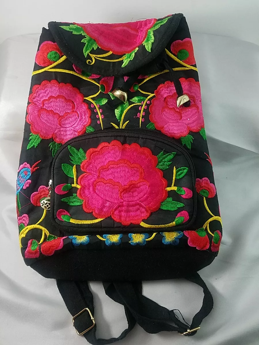 Embroidered top backpack purse