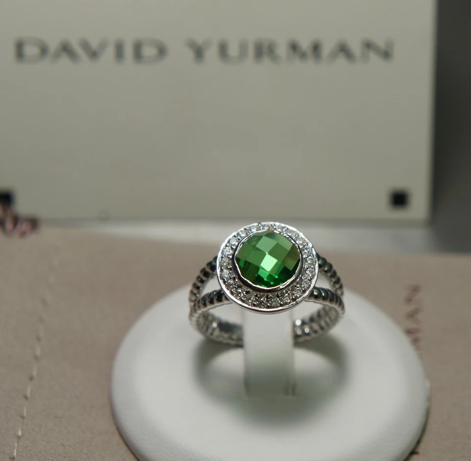 Anillo David Yurman Cerise Verde Peridoto Diamante Pequeño Plata 925 Damas Talla 6 Foto 3 de 4