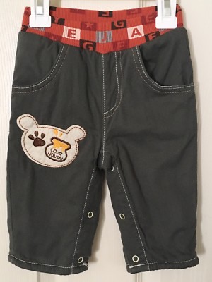 EUC BOYS GLORIA JEANS COMPANY FLEECE LINED PANTS SIZE 3-6 MONTHS OLIVE GREEN