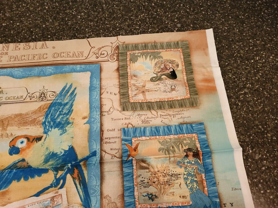 Tropical Dreams Panel 23x42 Kathleen Francour SPX Fabrics Blue Brown Coral Block - Image 4 of 4