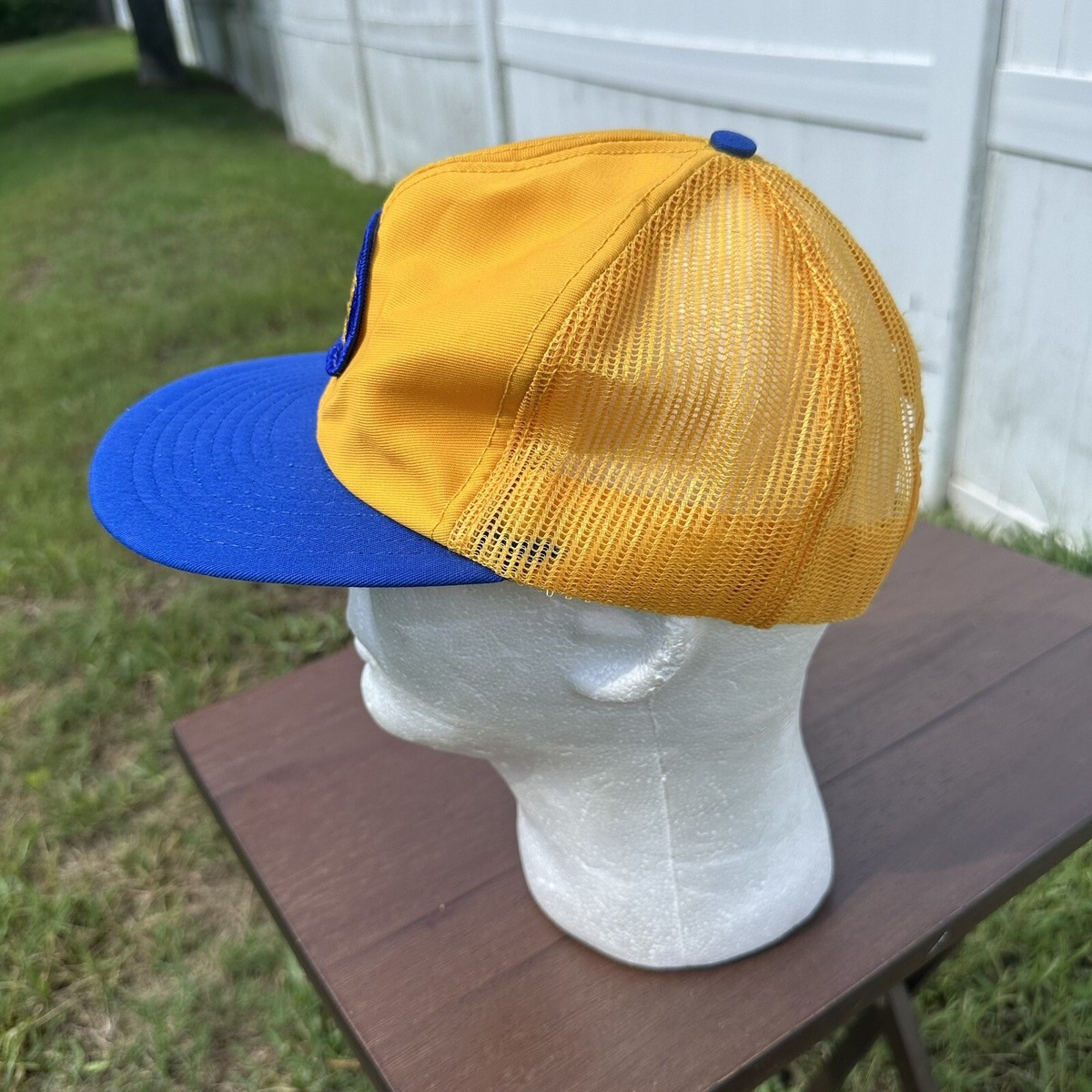 VINTAGE Napa Hat Cap Mens Snap Back Yellow Blue Trucker