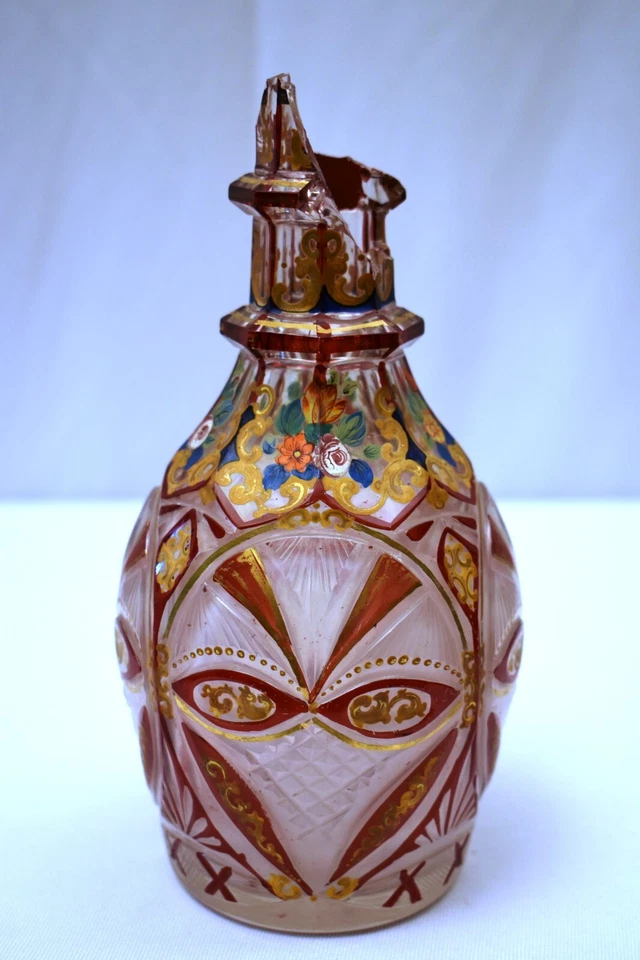 Carafe En Verre Rubis Bohémien Émaillée Marché Persan Décor Du 19ème Siècle - Image 3 of 4