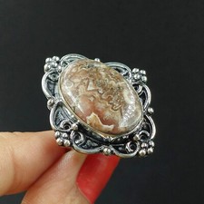 Natural Rhodochrosite Oval Gemstone 925 Sterling Silver Ring Size-7.75 US