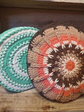 Crochet Round Pillows Brown One Vintage,