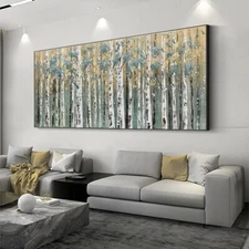 Abstract Birch Oil Painting on Canvas Textured Fall Birch Forest Acrylic