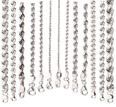 10k White Gold 1mm-12mm Solid D/Cut Rope Chain Necklace Bracelet Size 7''-30''