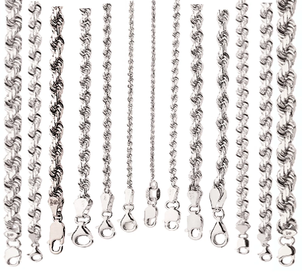 Brazalete collar cadena cuerda corte D sólido oro blanco 10k 1 mm-12 mm tamaño 7"-30"