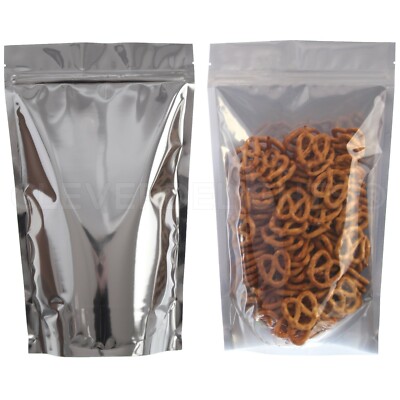 16oz Silver/Clear Stand Up Pouches - 7'' x 11.5'' x 4'' - Resealable Zip Pouch