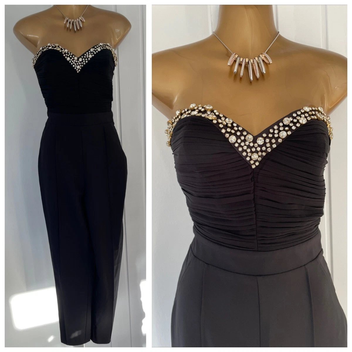 LIPSY VIP Jumpsuit size 10 Black Embellished Party Occasion