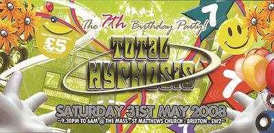 (RAVE FLYER 2008) TOTAL HYPNOSIS @ MASS.BRIXTON.LONDON. DJ BROCKIE,DEVIOUS D.