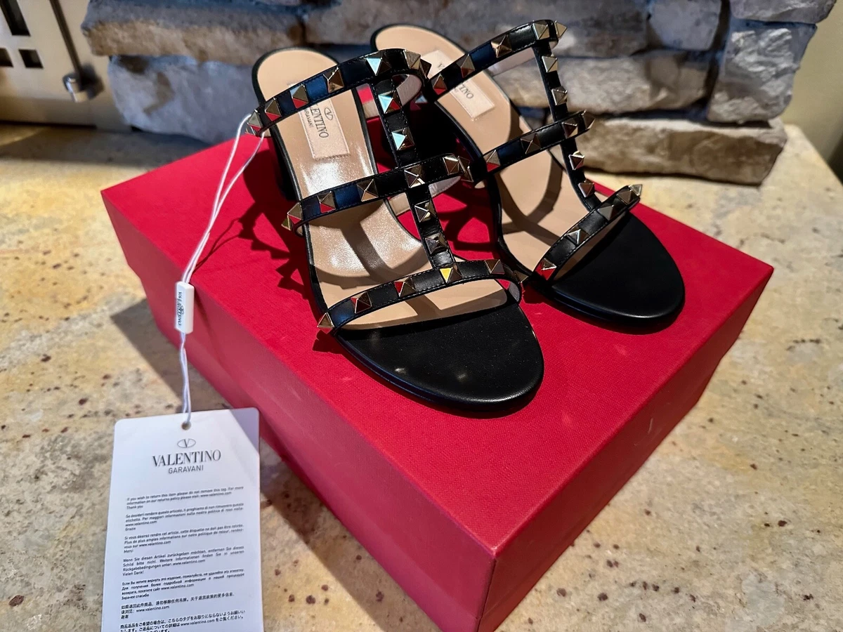 Valentino Calfskin Slide Sandal 60 MM BLACK Brand New | eBay