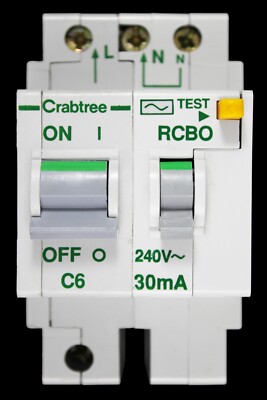 CRABTREE 6 AMP CURVE C 10kA 30mA DOPPELPOLIG RCBO TYP AC POLESTAR